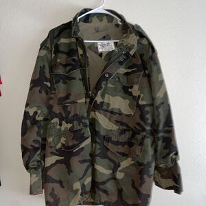 Duck Bay Camo Jacket Mens X-Large Green Camo Field Coat Hunting Canvas Cotton